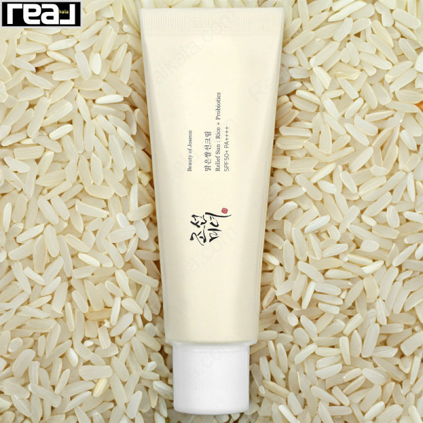کرم ضد آفتاب بیوتی آو جوسان مدل Relief Sun Rice Probiotics روی دانه‌های برنج حجم 50 میلی‌لیتر