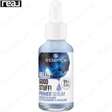 نمای روبروی پرایمر سرم صورت Essence مدل Hello Good Stuff با قطره چکان و طراحی آبی