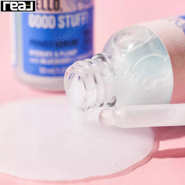 نمای نزدیک بافت پرایمر سرم HELLO GOOD STUFF با قطره‌ چکان