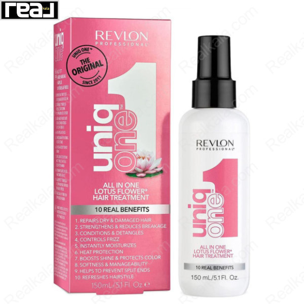 اسپری مو درمانی و ده کاره یونیک وان رولون عصاره گل نیلوفر آبی Revlon Uniq One All In One Lotus Flower Hair Treatment 150ml