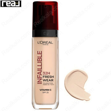 کرم پودر L'Oréal Paris مدل Infallible 32H Fresh Wear شماره 125 با جلوه طبیعی و تناژ بژ مناسب پوست های متوسط