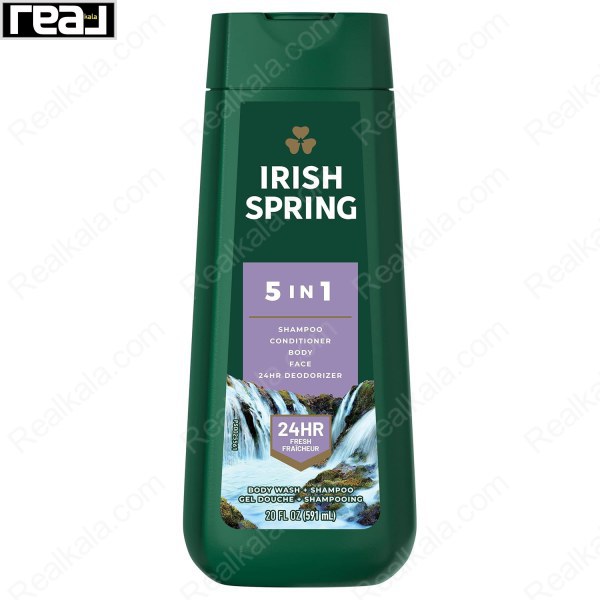 شامپو بدن Irish Spring مدل 5 در 1 با عملکرد چندکاره برای شستشوی مو، بدن و صورت همراه با نرم‌کننده و دئودورانت با طراوت ۲۴ ساعته