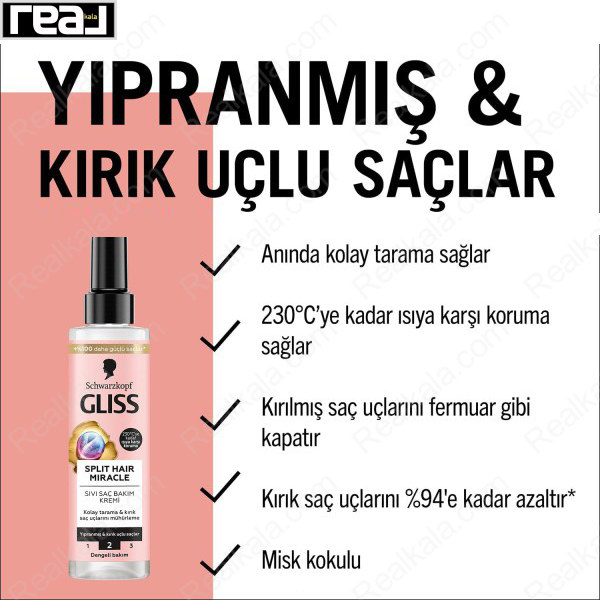 تبلیغ محصول گلیس Split Hair Miracle با ویژگی‌های کاهش موخوره و محافظت حرارتی