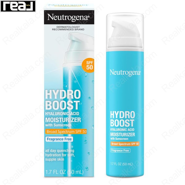 کرم مرطوب‌کننده نوتروژینا سری Hydro Boost با SPF 50، حاوی هیالورونیک اسید تصفیه‌شده و فرمول آنتی‌اکسیدانی، سبک و نامرئی روی پوست