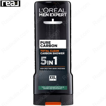 ژل دوش مردانه 5 در 1 لورال مدل پیور کربن Loreal Pure Carbon Total Clean Carbon Shower 400ml