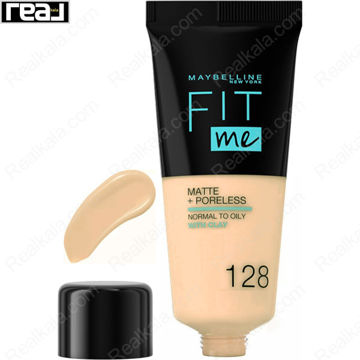 کرم پودر Maybelline Fit Me Matte + Poreless شماره 128 رنگ Warm Nude مخصوص پوست نرمال تا چرب