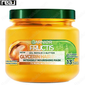 ماسک مو مغذی گارنیر حاوی 3 روغن ترمیم کننده و گلیسیرین Garnier Glycerin Hair Bomb Mask 320ml