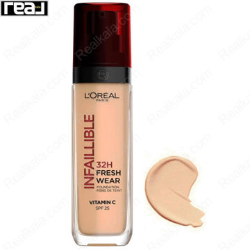 کرم پودر L'Oréal Paris مدل Infallible 32H Fresh Wear شماره 260 با جلوه گرم و تناژ Golden Sun مناسب پوست های سبزه