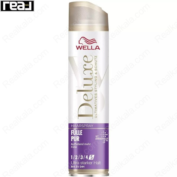 اسپری نگهدارنده و پر کننده مو فوق العاده قوی ولا (دلوکس) Wella Deluxe Pure Fulness Hair Spray 250ml