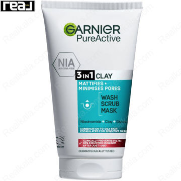 شوینده اسکراب ماسک صورت سه کاره گارنیر Garnier Pure Active 3 In 1 Wash Scrub & Mask