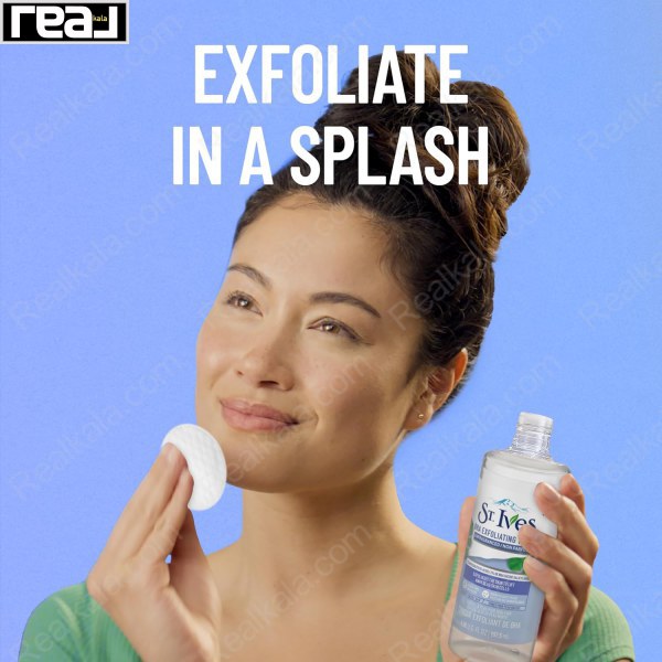 تونر سینت ایوز مدل BHA با شعار Exfoliate in a Splash همراه با مدل در حال استفاده
