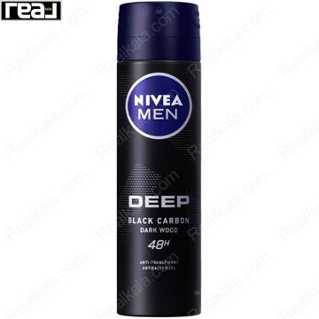 اسپری مردانه نیوا مدل دیپ بلک کربن دارک وود Nivea Deep Black Carbon Dark Wood Spray 48h 150ml