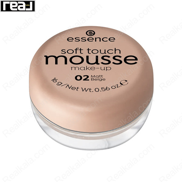 کرم پودر موس Essence Soft Touch Mousse Make-Up شماره 02 Matt Beige با جلوه مات و بافت مخملی برای آرایش طبیعی پوست