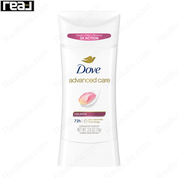 استیک ضد تعریق زنانه داو Advanced Care رز پتال با تکنولوژی pro-ceramide، مرطوب‌کننده پوست و رایحه گل رز