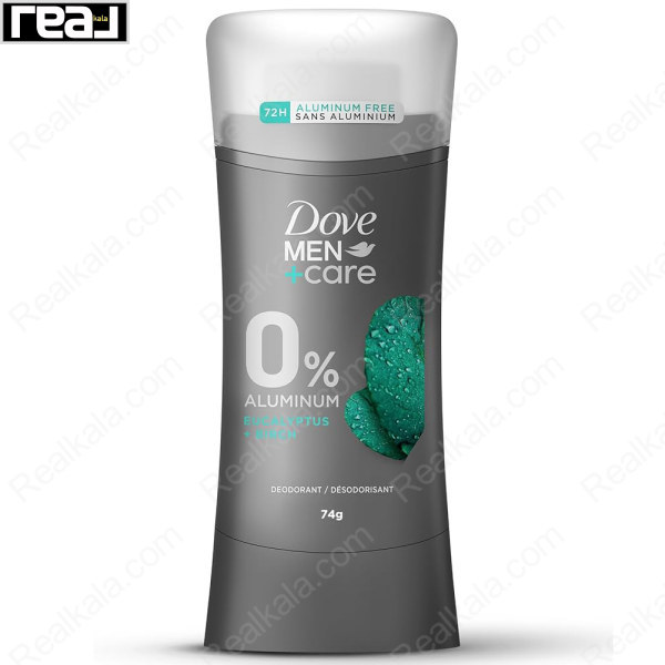 مام مردانه داو بدون آلومینیوم اوکالیپتوس و توس 74 گرم با محافظت 72 ساعته و فرمول Plant Based Moisturizer و ¼ کرم مرطوب‌کننده