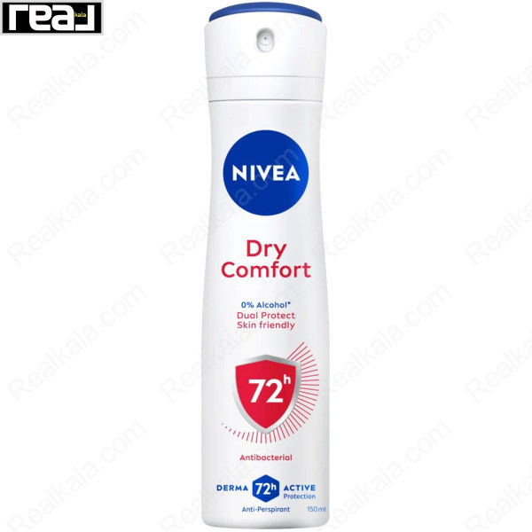 اسپری ضد تعریق نیوا Dry Comfort زنانه با محافظت 72 ساعته، فرمول Dual Protect و بدون الکل، مناسب پوست حساس