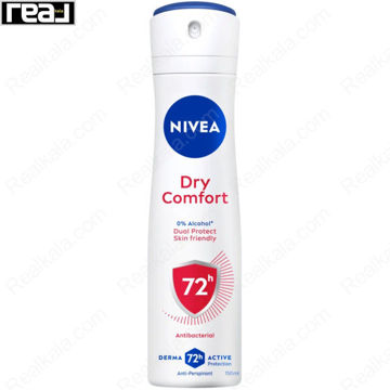 اسپری ضد تعریق نیوا Dry Comfort زنانه با محافظت 72 ساعته، فرمول Dual Protect و بدون الکل، مناسب پوست حساس