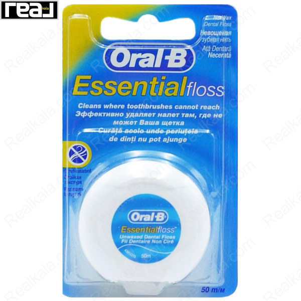نخ دندان اورال بی مدل Essential Floss بدون موم 50 متری مناسب تمیز کردن فواصل دندان