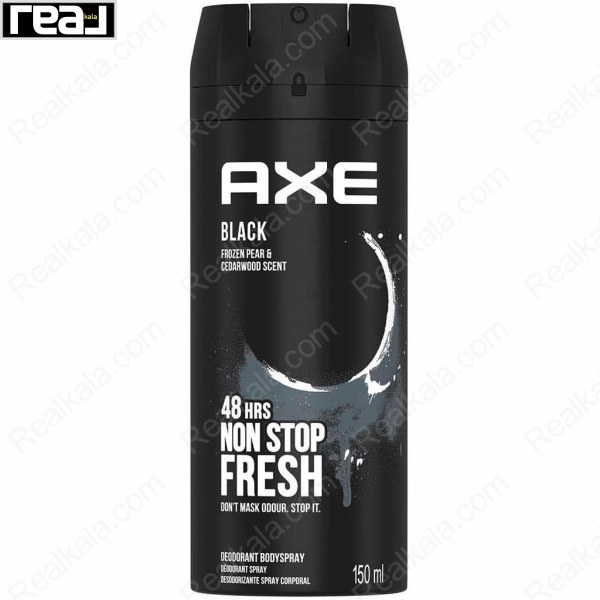 اسپری بدن آکس مدل بلک با رایحه گلابی یخی و چوب سدر و ماندگاری 48 ساعت