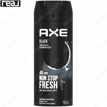 اسپری بدن آکس مدل بلک با رایحه گلابی یخی و چوب سدر و ماندگاری 48 ساعت