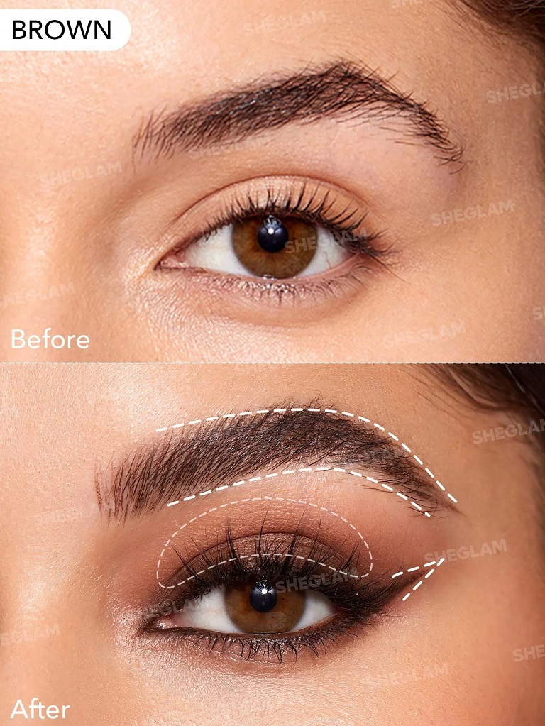 تست عملکرد خط چشم ژلی قهوه‌ ای Sheglam مدل Intensify روی چشم با طراحی مات و تقویت فرم ابرو