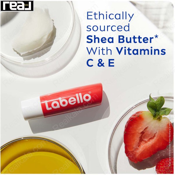 تبلیغ ویتامین های موجود در رایحه توت‌فرنگی بالم لب Labello