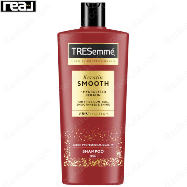 بطری شامپو ترزمه Keratin Smooth با کراتین هیدرولیزشده و اشاره به کنترل وز ۷۲ ساعته