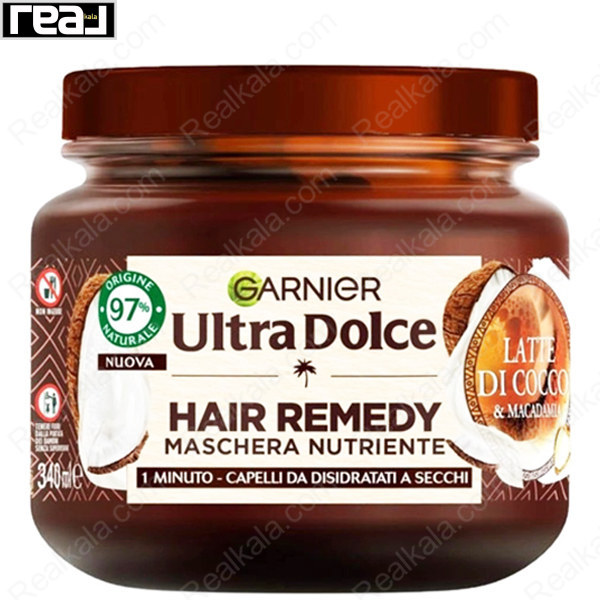 Garnier Fructis Ultra Dolce – ماسک مو برای موهای خشک و آسیب‌دیده با شیر نارگیل و روغن ماکادمیا