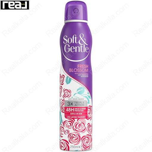 اسپری ضد تعریق زنانه سافت اند جنتل سه‌ گانه رایحه فرش بلوسوم Soft & Gentle Triple Action Fresh Blossom 250ml