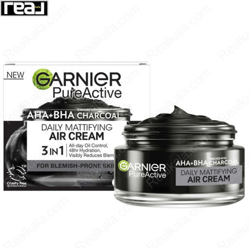 کرم روزانه مات‌ کننده گارنیر با AHA، BHA و زغال فعال Garnier AHA BHA Charcoal Daily Mattifying Air Cream 50ml