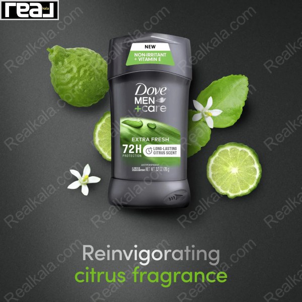 تصویر استیک ضدتعریق داو Men+Care Extra Fresh با تاکید بر محافظت ۷۲ ساعته و رایحه مرکبات