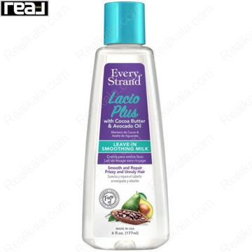 شیر موی بدون آبکشی Every Strand Lacio Plus Leave‑In Smoothing Milk حاوی کره کاکائو و روغن آووکادو برای نرم کردن و ترمیم موهای وز و آسیب‌دیده حجم 177 میلی‌لیتر
