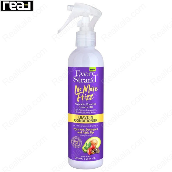 نمای محصول اسپری نرم‌کننده بدون آبکشی Every Strand No More Frizz با ترکیبات آووکادو، رز هیپ و روغن کرچک حجم 237 میلی‌لیتر
