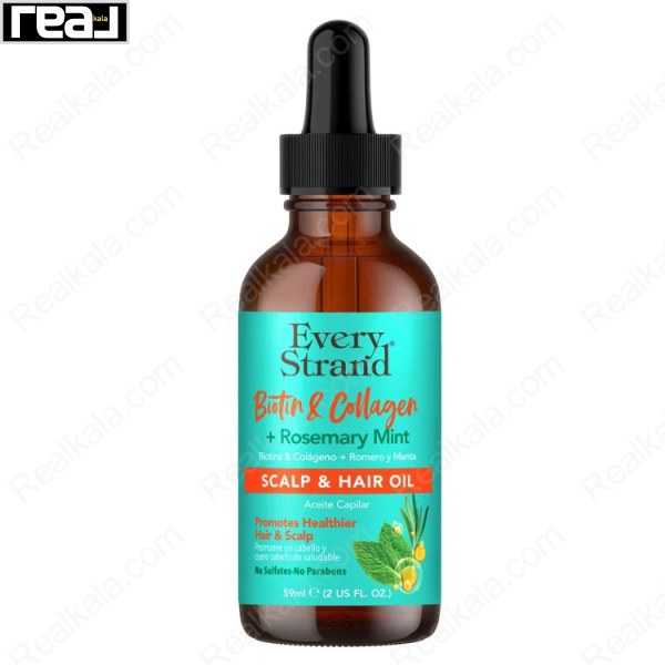 روغن تقویت‌کننده پوست سر و مو Every Strand حاوی بیوتین، کلاژن و ترکیب رزماری و نعناع مناسب رشد سالم‌تر مو بدون سولفات و پارابن حجم 59 میلی‌لیتر