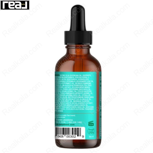 نمای پشت بطری روغن مو Every Strand Biotin & Collagen Rosemary Mint شامل لیست ترکیبات و اطلاعات محصول
