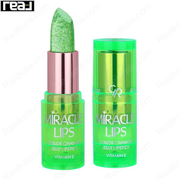 رژ لب حرارتی ژله‌ای گلدن رز مدل Miracle Lips شماره ۱۰۲ با طراحی سبز و پایه صورتی