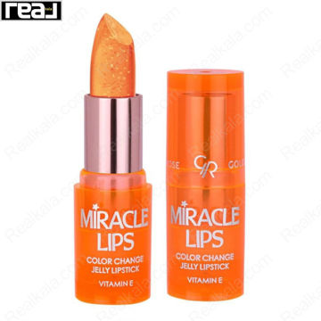 رژ لب حرارتی ژله‌ای گلدن رز مدل Miracle Lips شماره ۱۰۳ با طراحی نارنجی و پایه صورتی
