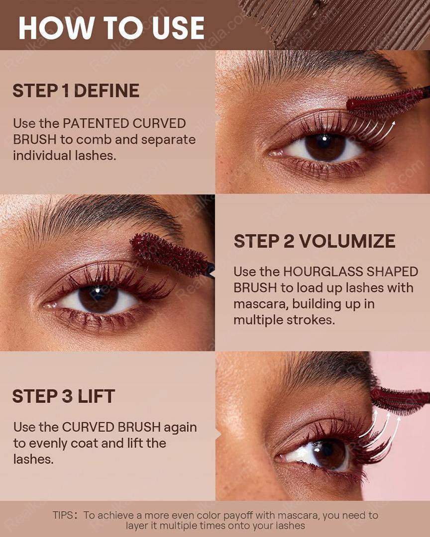 مراحل مصرف ریمل دو طرفه ضد آب شیگلم رنگ قهوه ای