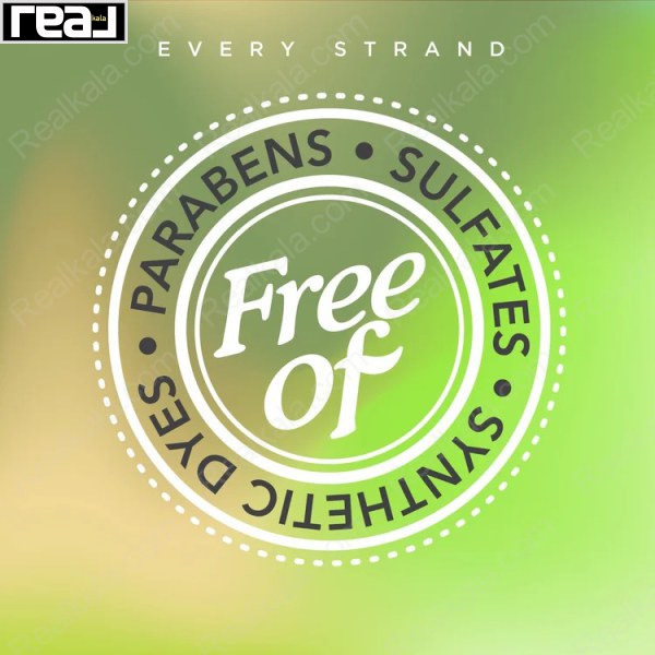نشان Free Of در محصولات Every Strand بیانگر فرمول فاقد پارابن، سولفات و رنگ‌های مصنوعی در محصولات مراقبت از مو