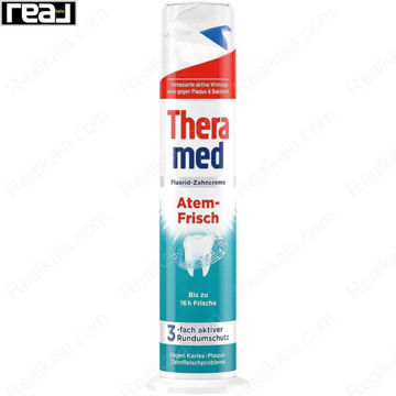 خمیر دندان Theramed مدل Atem-Frisch با فرمول فلوراید و ماندگاری تازگی تنفس تا 16 ساعت