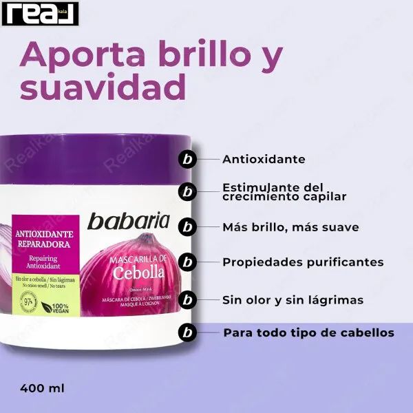 ماسک ترمیم کننده مو باباریا حاوی عصاره پیاز Babaria Anti Oxidant Onion Hair Mask 400ml