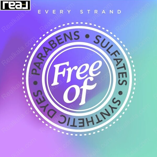 نشان Free Of در محصولات Every Strand بیانگر فرمول فاقد پارابن، سولفات و رنگ‌های مصنوعی در محصولات مراقبت از مو