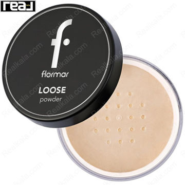 پودر فیکس شل Flormar Loose Powder 03 Medium Sand با درب مشکی و پودر متوسط داخل ظرف