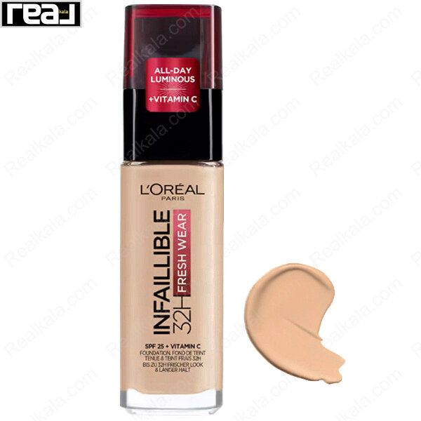 کرم پودر L'Oréal Paris مدل Infallible 32H Fresh Wear شماره 300 با جلوه مات و تناژ Amber مناسب پوست های سبزه
