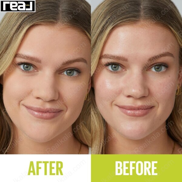 قبل و بعد مصرف پنکک Maybelline مدل Hybrid شماره 30 مناسب پوست گندمی با ته مایه گرم