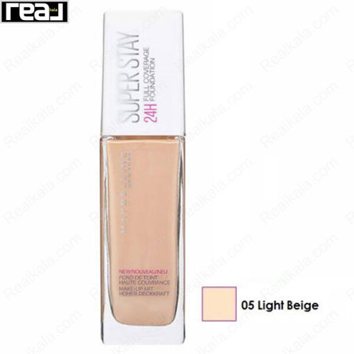 کرم پودر سوپر استی میبلین شماره ۰۵ ماندگاری ۲۴ ساعته Maybelline Super Stay 24H Full Coverage Foundation Light Beige