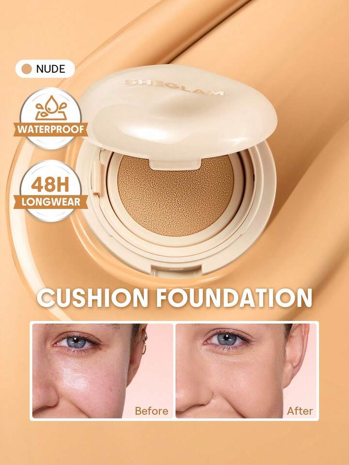 نمای قبل و بعد استفاده از کوشن شیگلم مدل Lock & Go 48H Waterproof رنگ Nude روی پوست