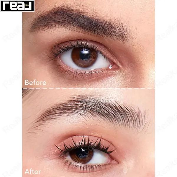 مقایسه نمای نزدیک قبل و بعد استفاده از ژل حالت‌ دهنده ابرو شیگلم مدل Set Me Up Crystal Clear