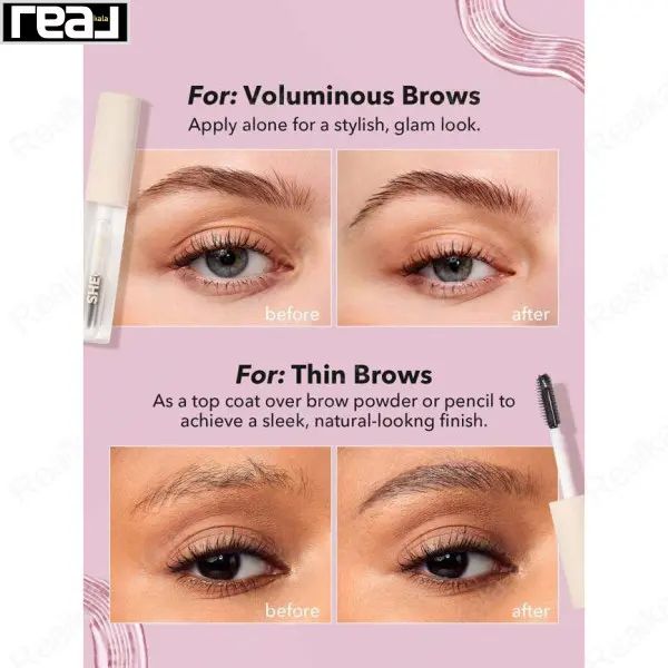 کاربرد ریمل ژل حالت‌ دهنده ابرو شیگلم مدل Set Me Up برای ابروهای پر پشت و کم‌ پشت با مقایسه قبل و بعد استفاده