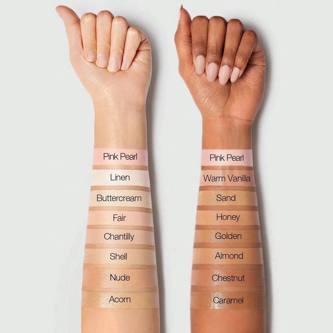 تست رنگ کانسیلر شیگلم مدل Complexion Boost رنگ Shell روی دو تن مختلف پوست